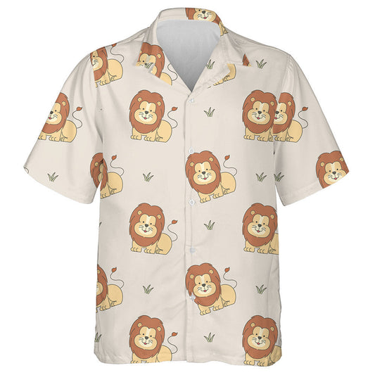 Smiling Lion And Small Grass On Purple Background Hawaiian Shirt, Hawaiian Shirt Gift, Christmas Gift