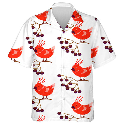 Little Cartoon Red Cardinal Bird Branch Berries Hawaiian Shirt, Hawaiian Shirt Gift, Christmas Gift