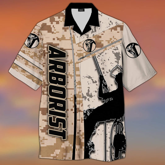 Arborist Camo Hawaiian Aloha Shirt Unisex Shorts Sleeve Colorful Hawaiian Shorts Beach Short Sleeve, Hawaiian Shirt Gift, Christmas Gift