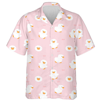 Hand Drawn Cute Cartoon Duck On Pink Background Hawaiian Shirt, Hawaiian Shirt Gift, Christmas Gift