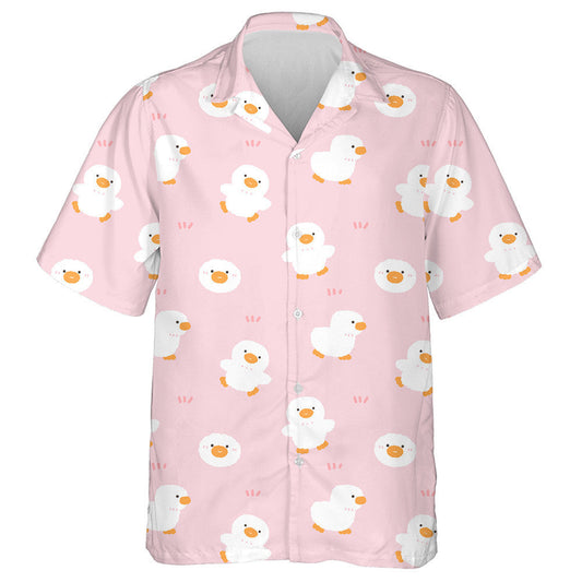 Hand Drawn Cute Cartoon Duck On Pink Background Hawaiian Shirt, Hawaiian Shirt Gift, Christmas Gift