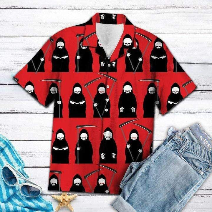 Red Amazing Grim Reaper Seamless Design Hawaiian Shirt,Hawaiian Shirt Gift, Christmas Gift