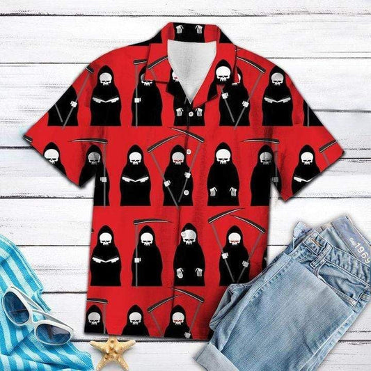 Red Amazing Grim Reaper Seamless Design Hawaiian Shirt,Hawaiian Shirt Gift, Christmas Gift
