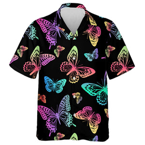 Rainbow Butterflies On A Black Background Hawaiian Shirt,Hawaiian Shirt Gift, Christmas Gift