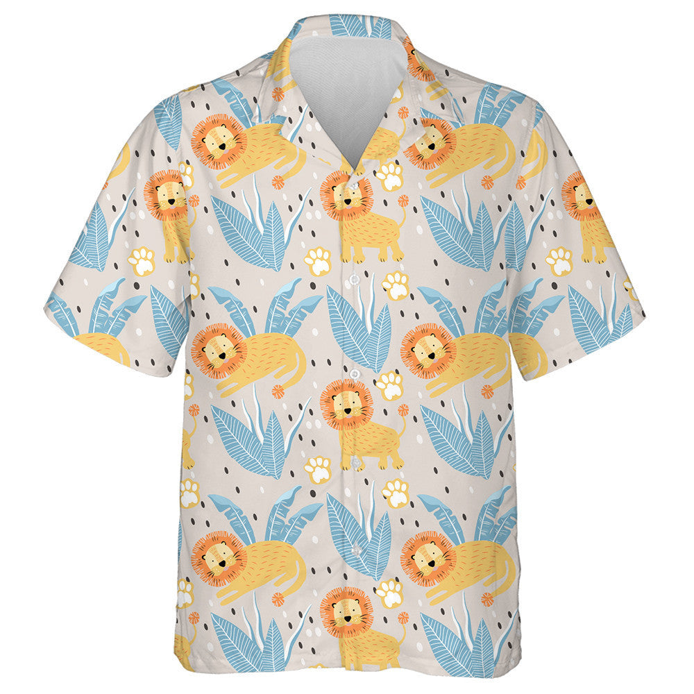 Funny Lion Footprint And Palm Leaves Hawaiian Shirt,Hawaiian Shirt Gift, Christmas Gift