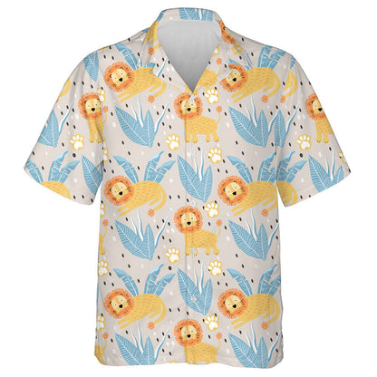 Funny Lion Footprint And Palm Leaves Hawaiian Shirt,Hawaiian Shirt Gift, Christmas Gift
