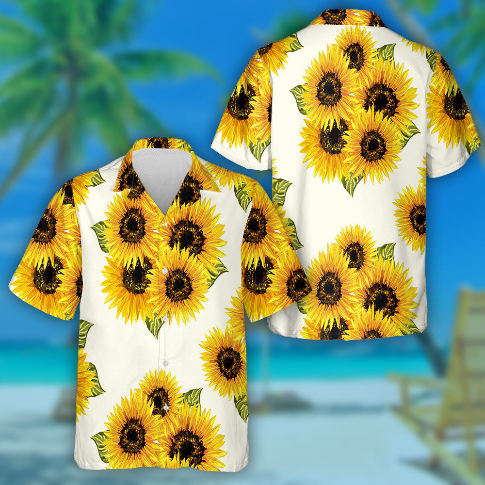 Bunches Of Sunflowers In Watercolor Style Pattern Hawaiian Shirt, Hawaiian For Gift