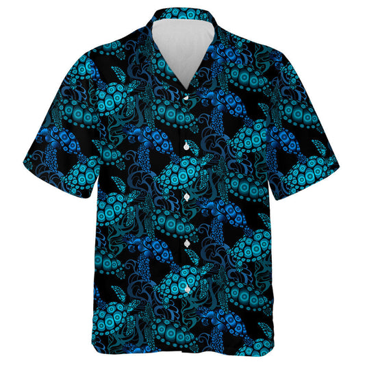 Blue Sea Turtle In Psychedelic With Ocean Waves Hawaiian Shirt, Hawaiian Shirt Gift, Christmas Gift