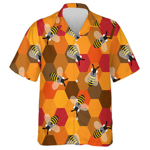 Worker Bees And Honeycomb In Honey Farm Hawaiian Shirt, Hawaiian Shirt Gift, Christmas Gift