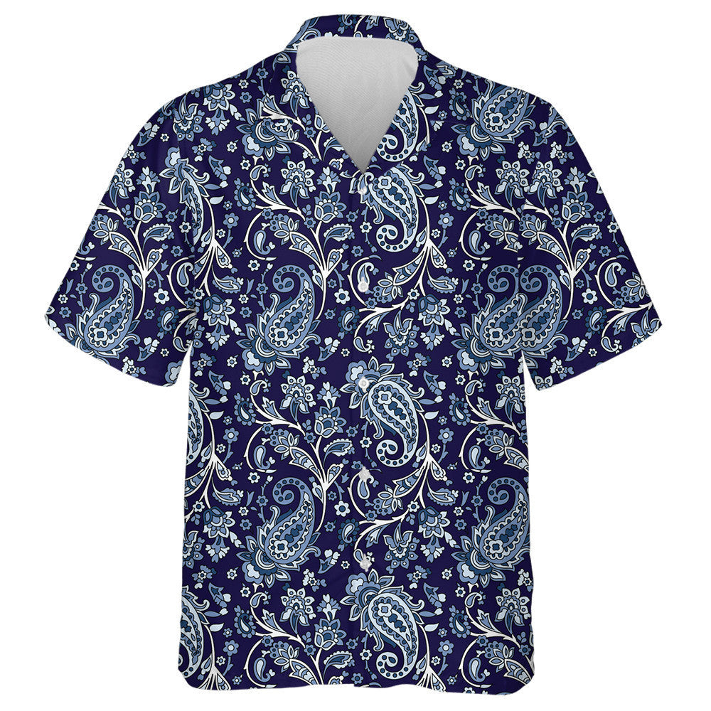Traditional Indian Paisley Pattern On Dark Blue Background Hawaiian Shirt, Hawaiian Shirt Gift, Christmas Gift
