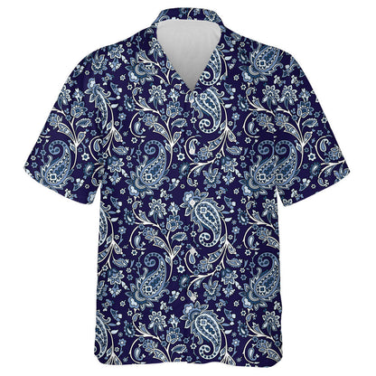 Traditional Indian Paisley Pattern On Dark Blue Background Hawaiian Shirt, Hawaiian Shirt Gift, Christmas Gift