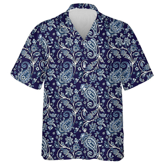 Traditional Indian Paisley Pattern On Dark Blue Background Hawaiian Shirt, Hawaiian Shirt Gift, Christmas Gift