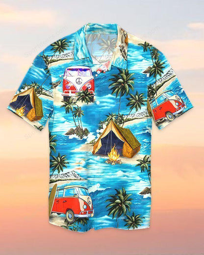 Camping Design Happy Moment At Beautiful Beach Hawaiian Shirt, Hawaiian Shirt Gift, Christmas Gift