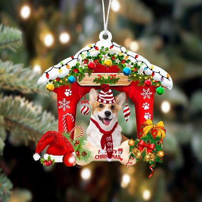 Corgi-Christmas House Two Sided Christmas Plastic Hanging Ornament, Christmas Ornament, Christmas Gift, Christmas Decoration