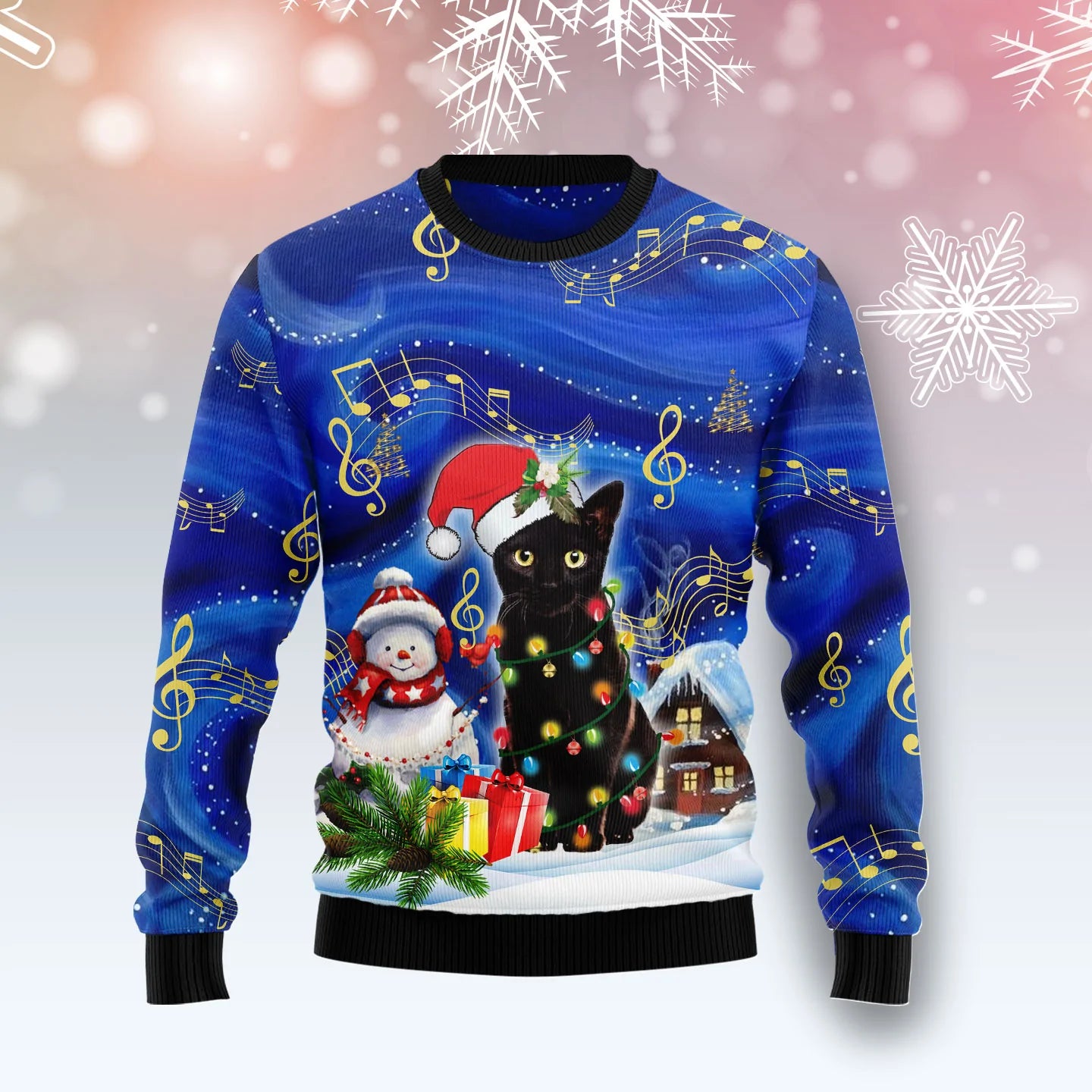 Black Cat Christmas Night unisex womens & mens, couples matching, friends, funny family ugly christmas holiday sweater gifts