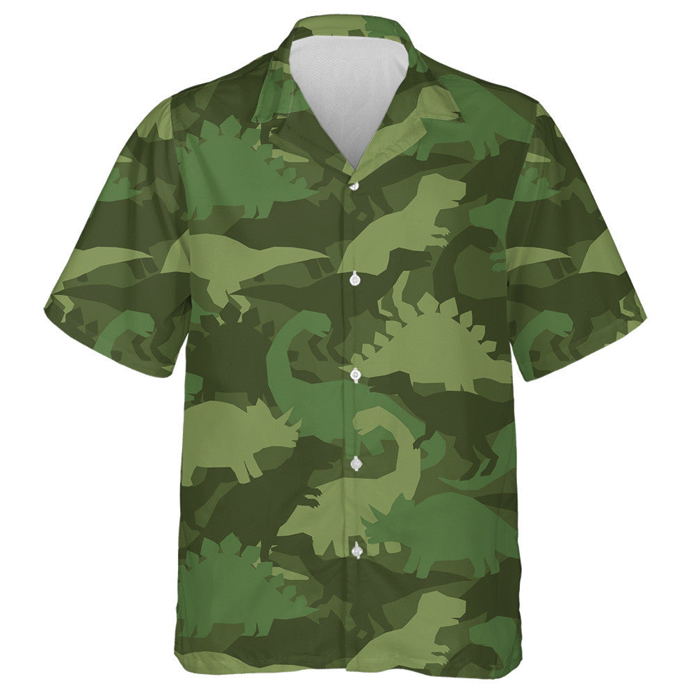 Khaki Army Green Camouflage With Dinosaurs Pattern Hawaiian Shirt, Hawaiian Shirt Gift, Christmas Gift