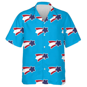 USA Shooting Stars And Stripes Pattern On Blue Background Hawaiian Shirt, Hawaiian Shirt Gift, Christmas Gift