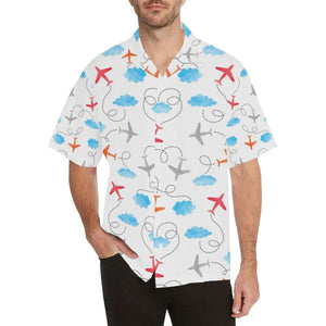 Airplane Cloud Pattern Men's All Over Print Hawaiian Aloha Shirt Hawaiian Shorts Beach Short Sleeve, Christmas Gift