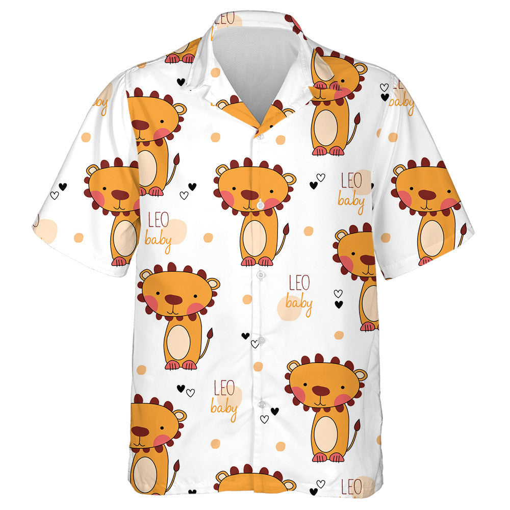 Sad Baby Lion With Small Heart And Polka Dot Hawaiian Shirt, Hawaiian Shirt Gift, Christmas Gift