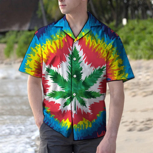 Multicolor Pot Leaf Marijuana Cannabis Tie Dye Themed Hawaiian Shirt, Hawaiian Shirt Gift, Christmas Gift