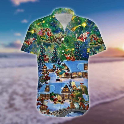 Amazing Magic Christmas Night Green Blue Galaxy Hawaiian Shirt,Hawaiian Shirt Gift,Christmas Gift