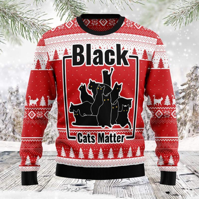 Black Cat Matter Ugly Christmas Sweater, Christmas Ugly Sweater,Christmas Gift,Gift Christmas 2022