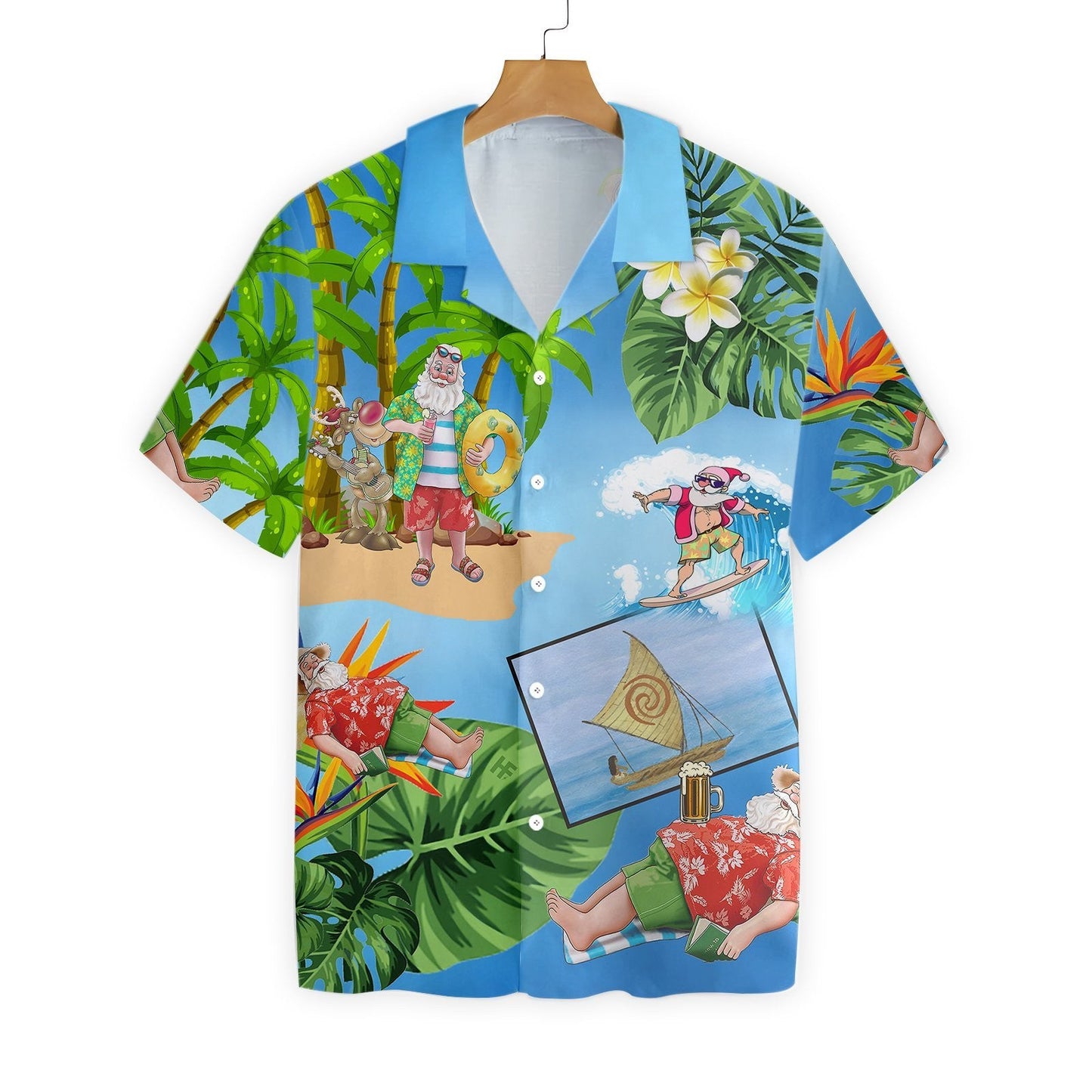 Merry Christmas Santa Claus On The Beach Design Hawaiian Shirt, Hawaiian Shirt Gift, Christmas Gift