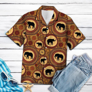 Aboriginal Black Elephant African Circle Pattern Hawaiian Shirt, Hawaiian Shirt Gift, Christmas Gift