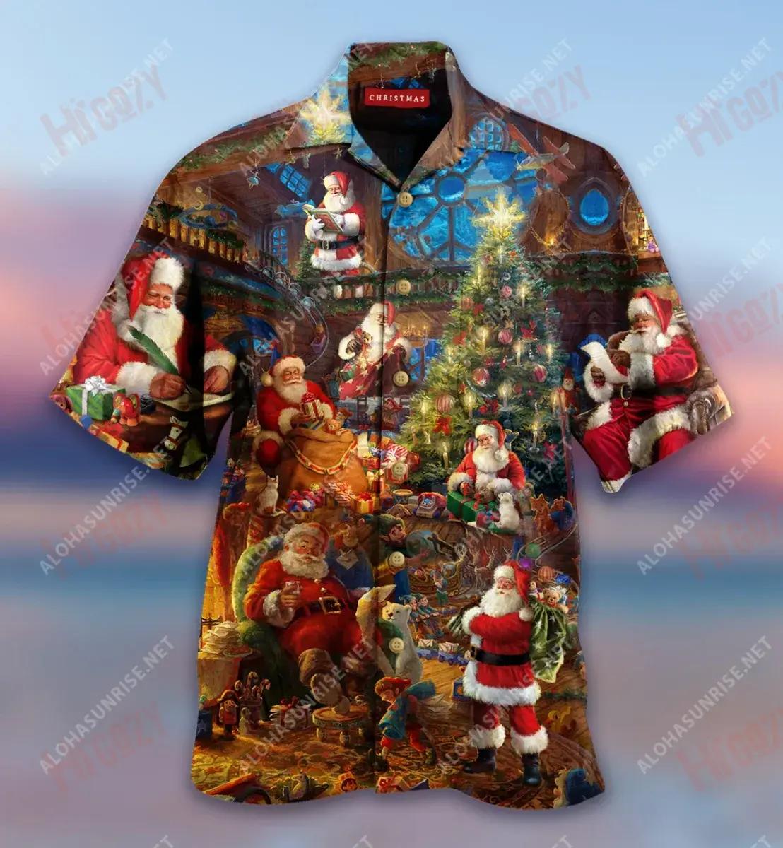House Of Santa Claus Short Hawaiian Shirt Ocean Hawaiian T Shirts Tropical Shirts For Men Hawaiian Shirts For Men, Hawaiian Shirt Gift, Christmas Gift