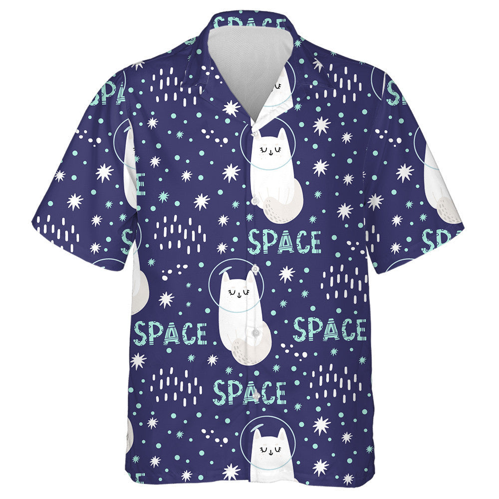 Cool White Cat In Space In Doodle Style Hawaiian Shirt, Hawaiian Shirt Gift, Christmas Gift