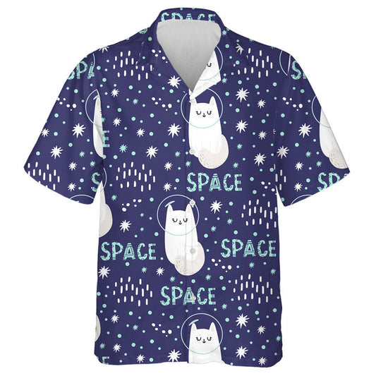 Cool White Cat In Space In Doodle Style Hawaiian Shirt, Hawaiian Shirt Gift, Christmas Gift