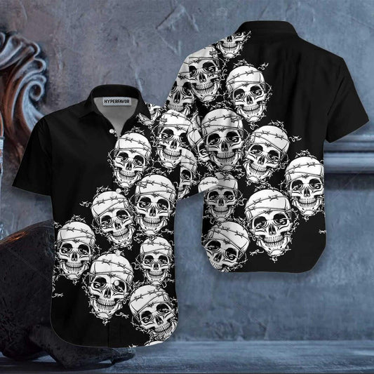 Skull In Barbed Wire Gothic Hawaiian Shirt, Hawaiian Shirt Gift, Christmas Gift