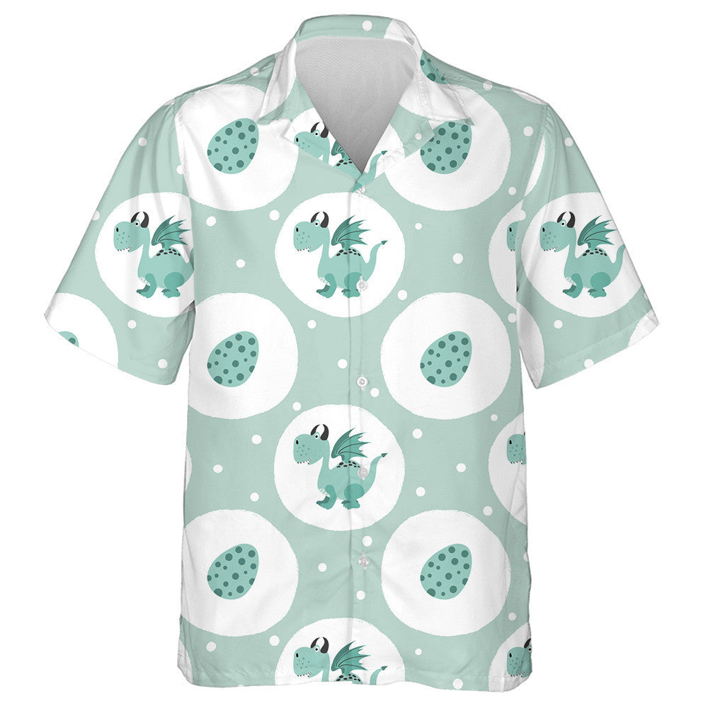 Cartoon Cute Dragon And Eggs On Green Background Hawaiian Shirt, Hawaiian Shirt Gift, Christmas Gift