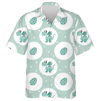 Cartoon Cute Dragon And Eggs On Green Background Hawaiian Shirt, Hawaiian Shirt Gift, Christmas Gift