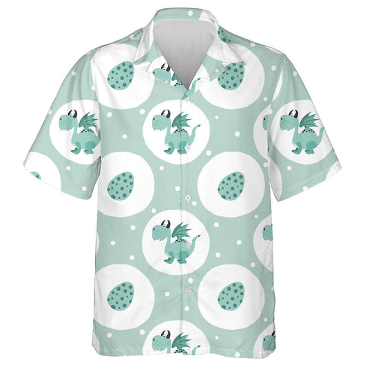 Cartoon Cute Dragon And Eggs On Green Background Hawaiian Shirt, Hawaiian Shirt Gift, Christmas Gift