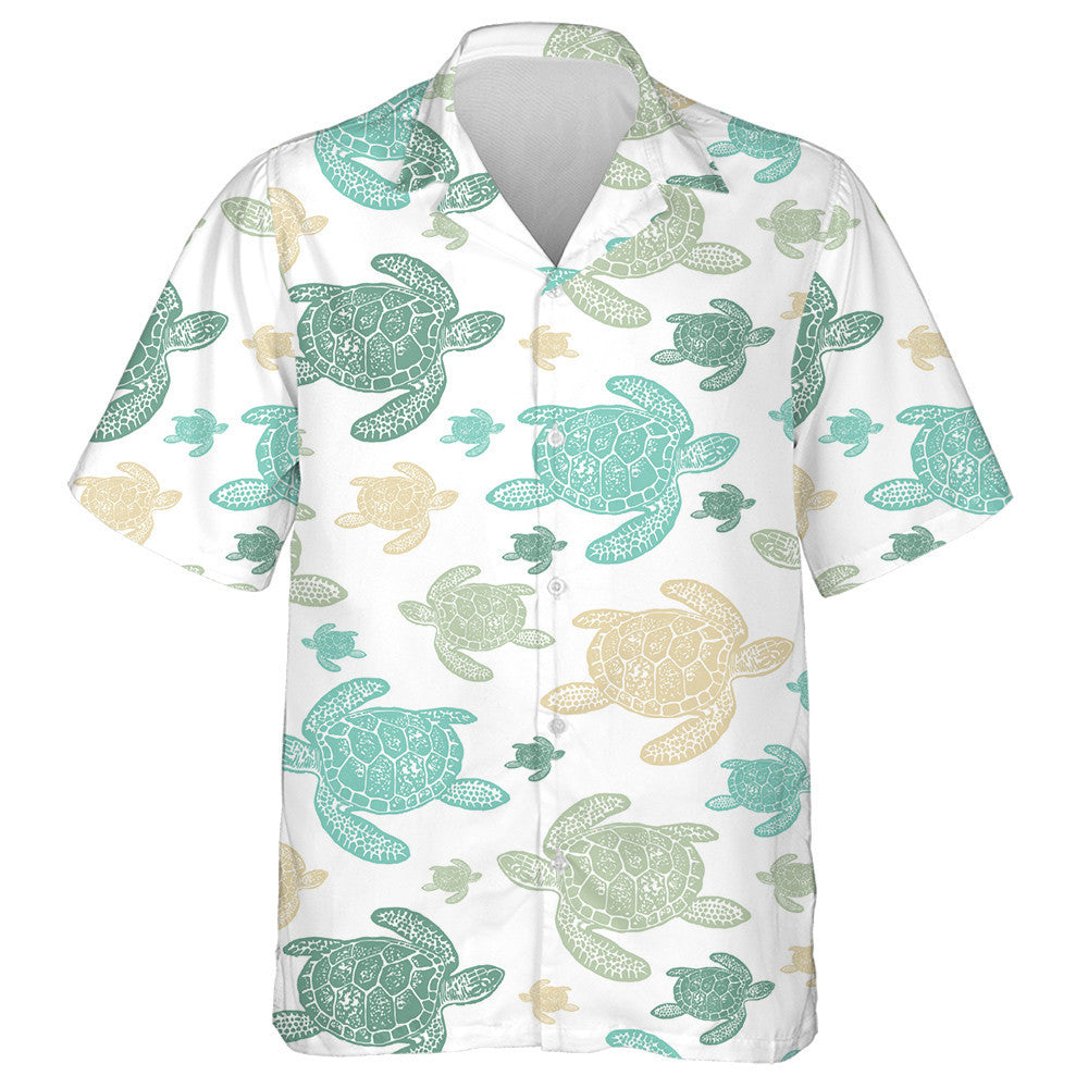 Realistischer Stil von Meeresschildkröten auf weißem Hintergrund Hawaiihemd, Hawaiihemd Geschenk, Weihnachtsgeschenk
