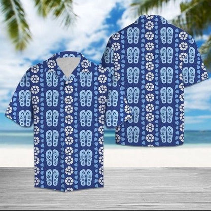 Flipflops Blue Floral Hawaiian Shirt Summer, Hawaiian Shirt Gift, Christmas Gift
