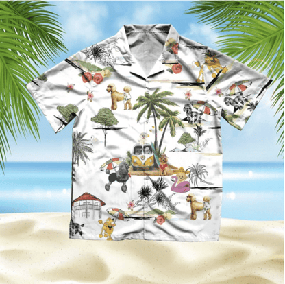 Poodle Beach Style Pretty Ornamental Hawaiian ShirtHawaiian Shirt Gift, Christmas Gift