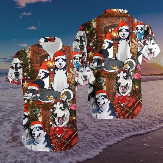 Hawaiian Shirt A Merry Christmas With Cute Husky Dog, Hawaiian Shirt Gift, Christmas Gift