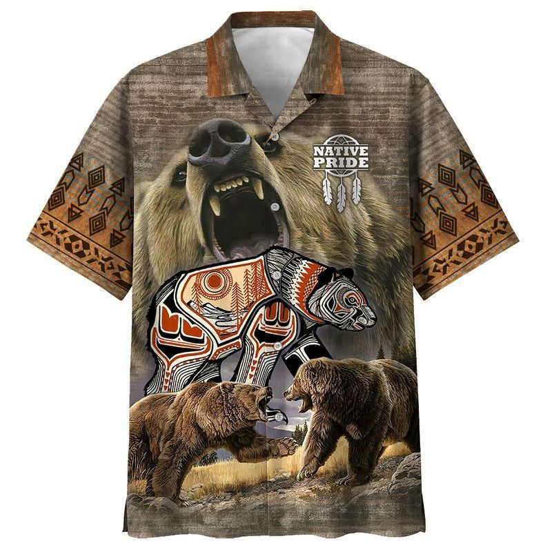 Native American Bear Fighting Pattern Hawaiian Shirt,Hawaiian Shirt Gift, Christmas Gift