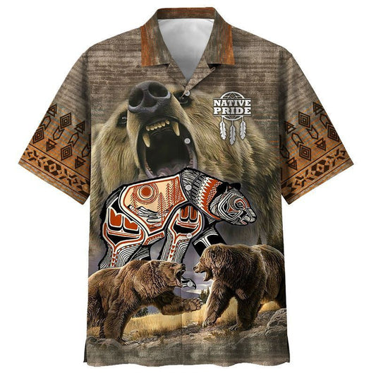 Native American Bear Fighting Pattern Hawaiian Shirt,Hawaiian Shirt Gift, Christmas Gift