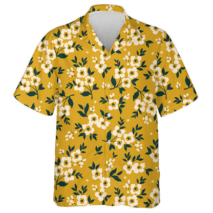 Trendy Small White Flowers And Leaves On Yellow Background Hawaiian Shirt, Hawaiian Shirt Gift, Christmas Gift
