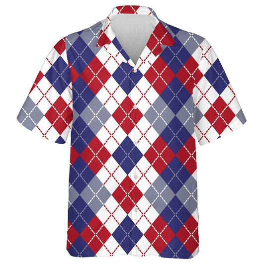 Patriotic Red White And Blue Argyle Pattern Hawaiian Shirt, Hawaiian Shirt Gift, Christmas Gift
