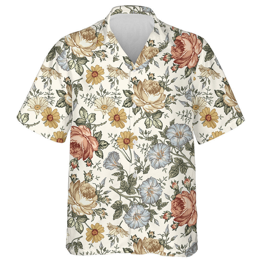 Rose Petunia Wildflowers Beautiful Fabric Blooming Design Hawaiian Shirt, Hawaiian Shirt Gift, Christmas Gift