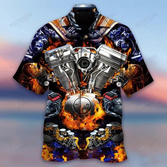 Mechanic Auto Engine Realistic Cartoon Hawaiian Shirt,Hawaiian Shirt Gift, Christmas Gift