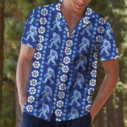 Hawaiian Aloha Shirts Bigfoot Blue Floral, Hawaiian Shirt Gift, Christmas Gift