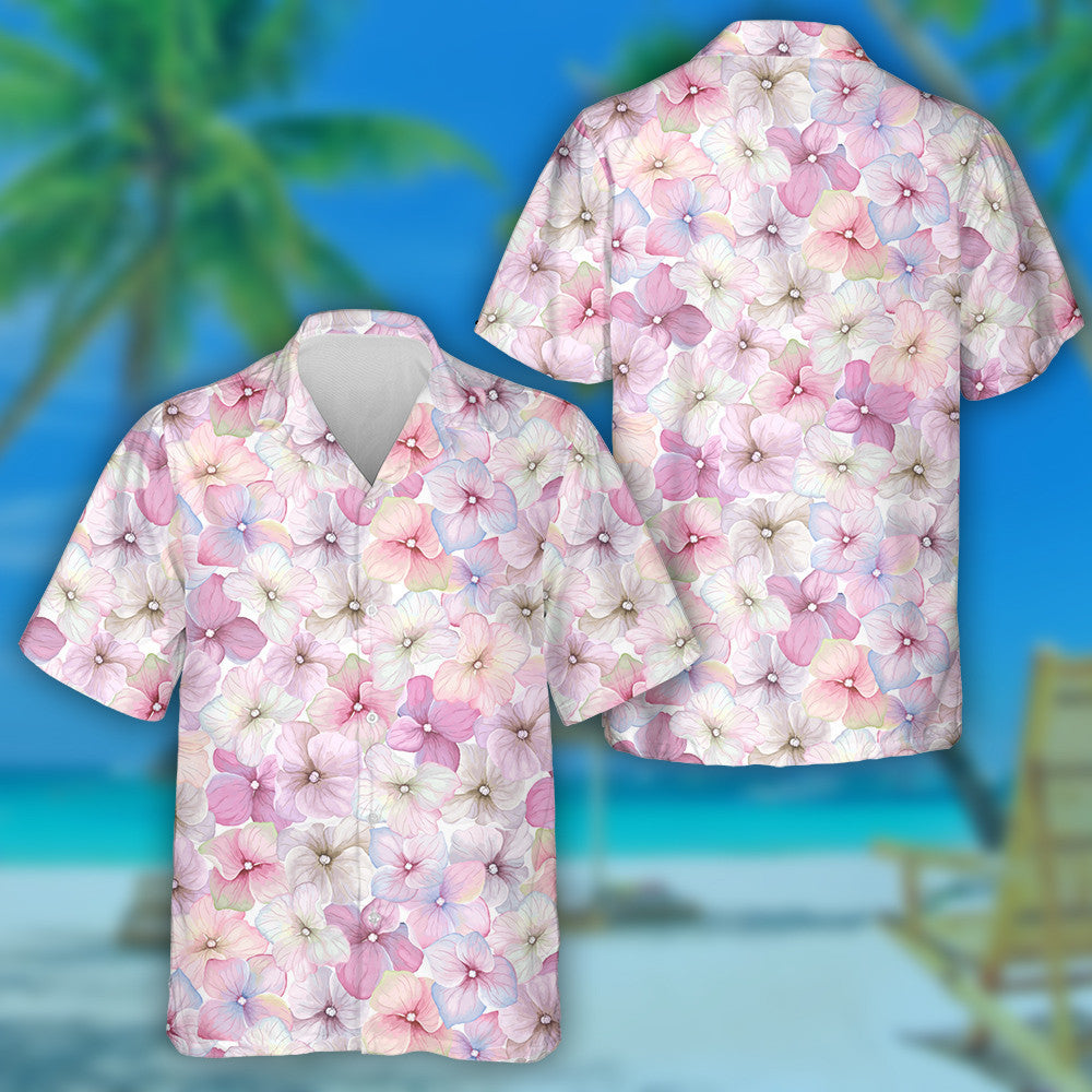 Inflorescence Hydrangea Randomly Arranged Watercolor Flower Pattern Hawaiian Shirt, Hawaiian Shirt Gift, Christmas Gift