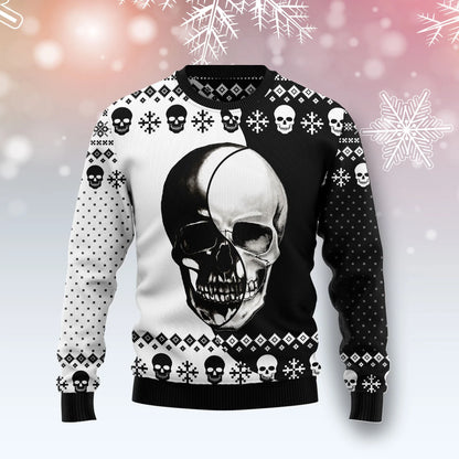 Skull Yinyang unisex womens & mens, couples matching, friends, funny family ugly christmas holiday sweater gifts, Christmas Ugly Sweater