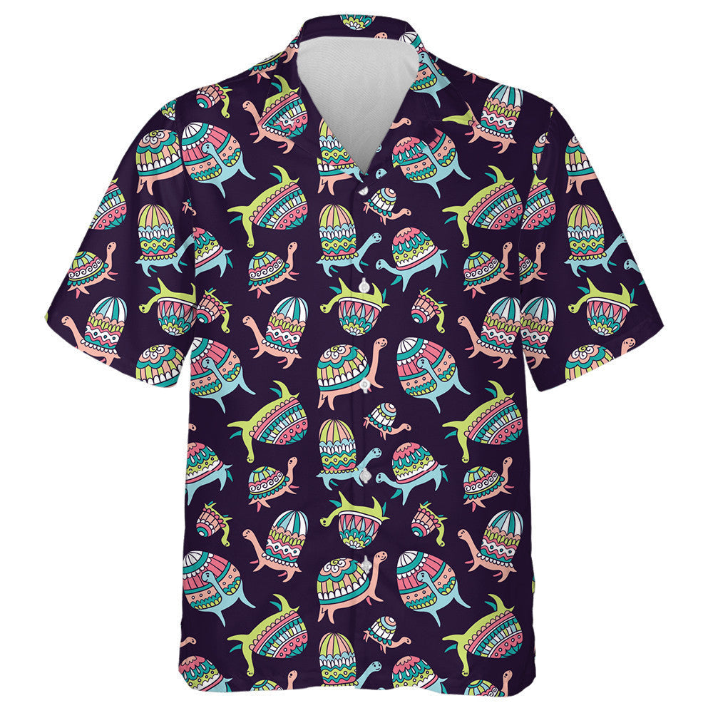 Cartoon Ornamental Turtles On The Dark Background Hawaiian Shirt, Hawaiian Shirt Gift, Christmas Gift