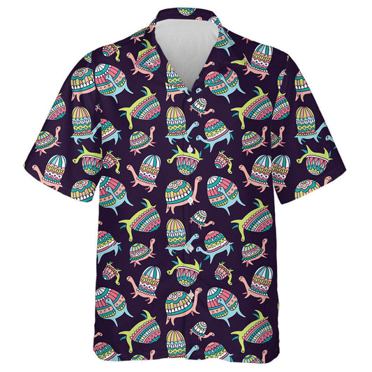Cartoon Ornamental Turtles On The Dark Background Hawaiian Shirt, Hawaiian Shirt Gift, Christmas Gift